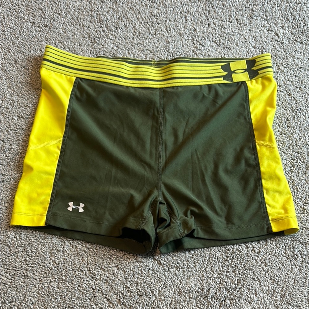 Under Armour Green and Yellow Athletic Shorts EUC